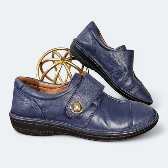Spring Step Kaminia Blue Leather Shoes Loafers Flats Monk Strap Size 38 - Picture 1 of 17